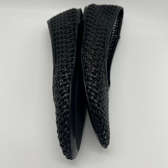 Zara Black Woven Loafers Women's Sz 38 Open Weave Round Toe Flats Plastic Shoes - Picture 4 of 7